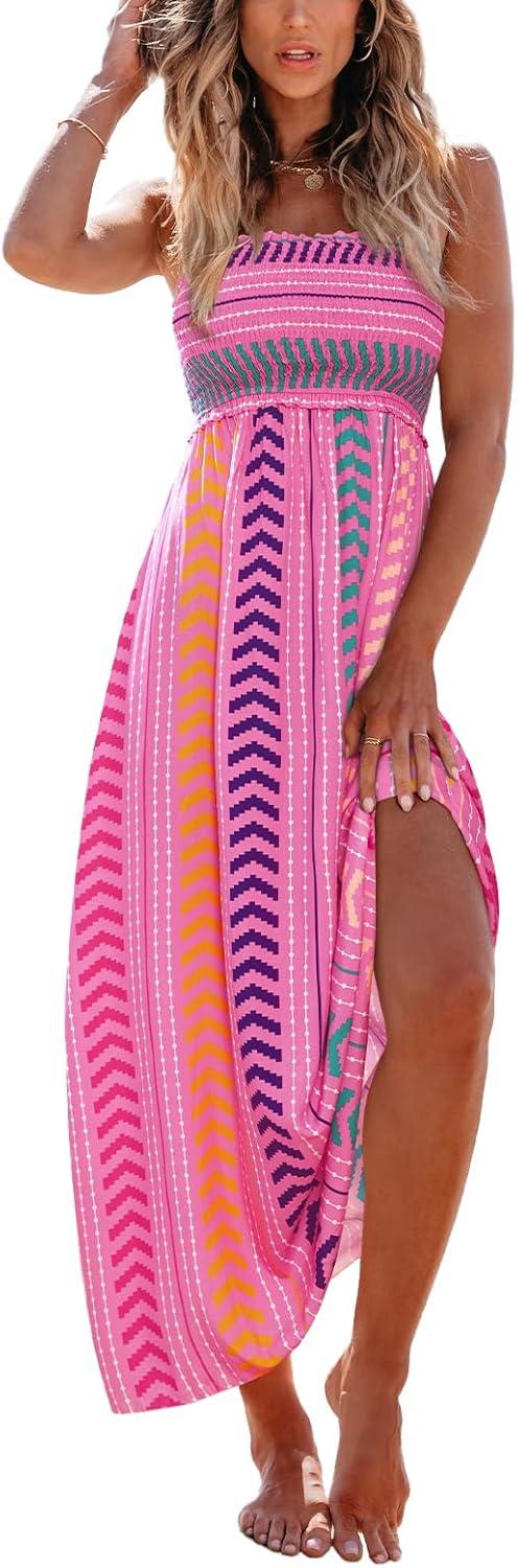 cupshe boho floral summer dress for women beach vacation smocked sundress resort flowy casual maxi holiday dresses
