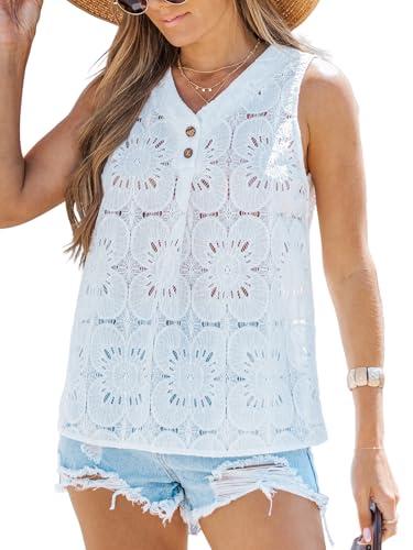 cupshe eyelet tank tops for women sleeveless hollow out crochet lace embroidered top v neck dressy vacation outfits white l