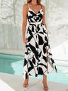 cupshe maxi dresses for women v neck beach floral sleeveless casual cutout sun dresses summer formal dress black printed, s
