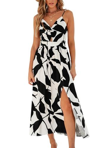 cupshe maxi dresses for women v neck beach floral sleeveless casual cutout sun dresses summer formal dress black printed, s