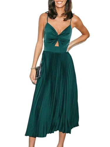 cupshe midi dress for women 2025 party spaghetti straps sleeveless pleated cutout formal dress green, xl