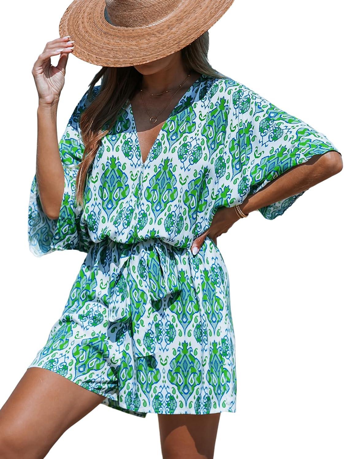 cupshe rompers for women summer casual v neck sleeveless short jumpsuit one piece outfit beach vacation