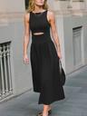 cupshe summer dress for women 2025 formal sleeveless round neck cutout pockets casual a line maxi dress black, m