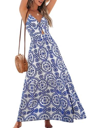 cupshe summer dresses for women casual v neck sleeveless paisley cutout maxi formal beach vacation dress blue paisley, l