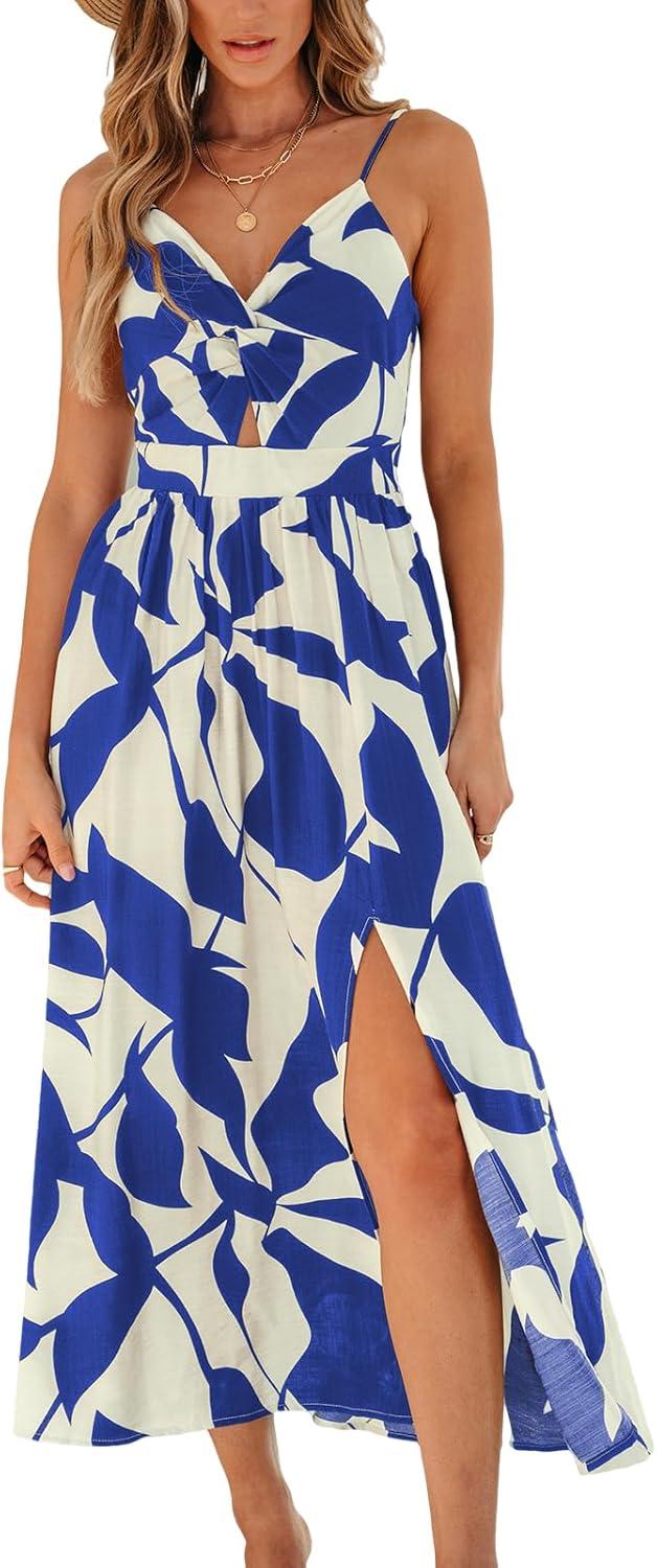 cupshe women’s long dresses summer sleeveless beach casual side slit spaghetti straps vacation graduation midi dress