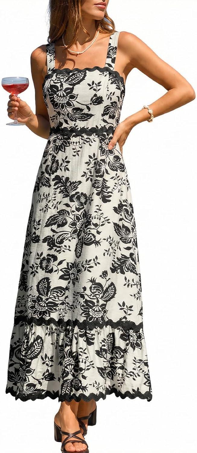 cupshe women's boho floral maxi dress 2026 sleeveless long flowy sundress summer beach vacation wedding guest cami dresses