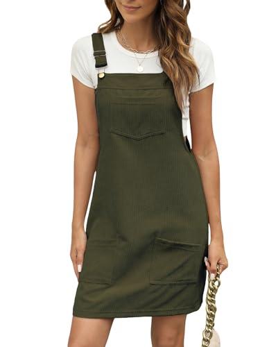 cupshe women's casual mini dress square neck corduroy solid pocket front wide straps olive green short overall dresses