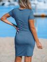 cupshe women's knit ruched mini dress ruffle hem crew neck short sleeve bodycon summer dresses, blue l