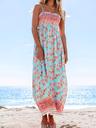 cupshe women's maxi dress ditsy floral smocked summer sundress sleeveless ruffled spaghetti straps long beach formal dress mint floral, l