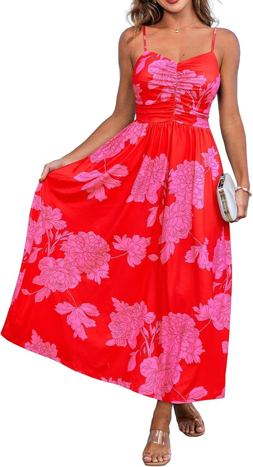 cupshe women's maxi dresses casual summer sundress sleeveless floral spaghetti straps long beach formal dress