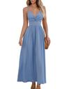 cupshe women's maxi dresses v neck twisted sleeveless cutout self tie long summer formal dress blue, l