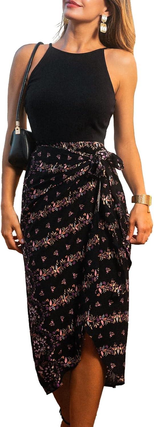 cupshe women's party dresses casual halter sleeveless wrap floral belted long cocktail summer dress
