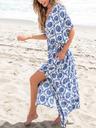 cupshe women's plunging v neck beach dress boho half dolman sleeve empired waist side split maxi summer dresses, navy blue l