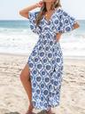 cupshe women's plunging v neck beach dress boho half dolman sleeve empired waist side split maxi summer dresses, navy blue l