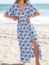 cupshe women's plunging v neck beach dress boho half dolman sleeve empired waist side split maxi summer dresses, navy blue l