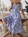 cupshe women's ruffle boho midi dress paisley v neck short sleeve high waist elastic casual summer dresses, blue m