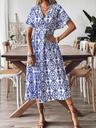 cupshe women's ruffle boho midi dress paisley v neck short sleeve high waist elastic casual summer dresses, blue m