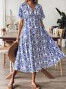 cupshe women's ruffle boho midi dress paisley v neck short sleeve high waist elastic casual summer dresses, blue m