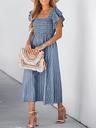 cupshe women's square neck striped smocked ruffle sleeve sleeve maxi dress casual a line summer long dress steel blue