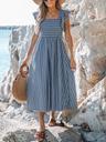 cupshe women's square neck striped smocked ruffle sleeve sleeve maxi dress casual a line summer long dress steel blue