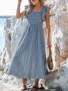 cupshe women's square neck striped smocked ruffle sleeve sleeve maxi dress casual a line summer long dress steel blue