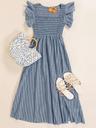 cupshe women's square neck striped smocked ruffle sleeve sleeve maxi dress casual a line summer long dress steel blue