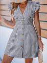 cupshe women's striped summer dresses v neck casual mini dress flutter sleeve ruffle button sundresses black l