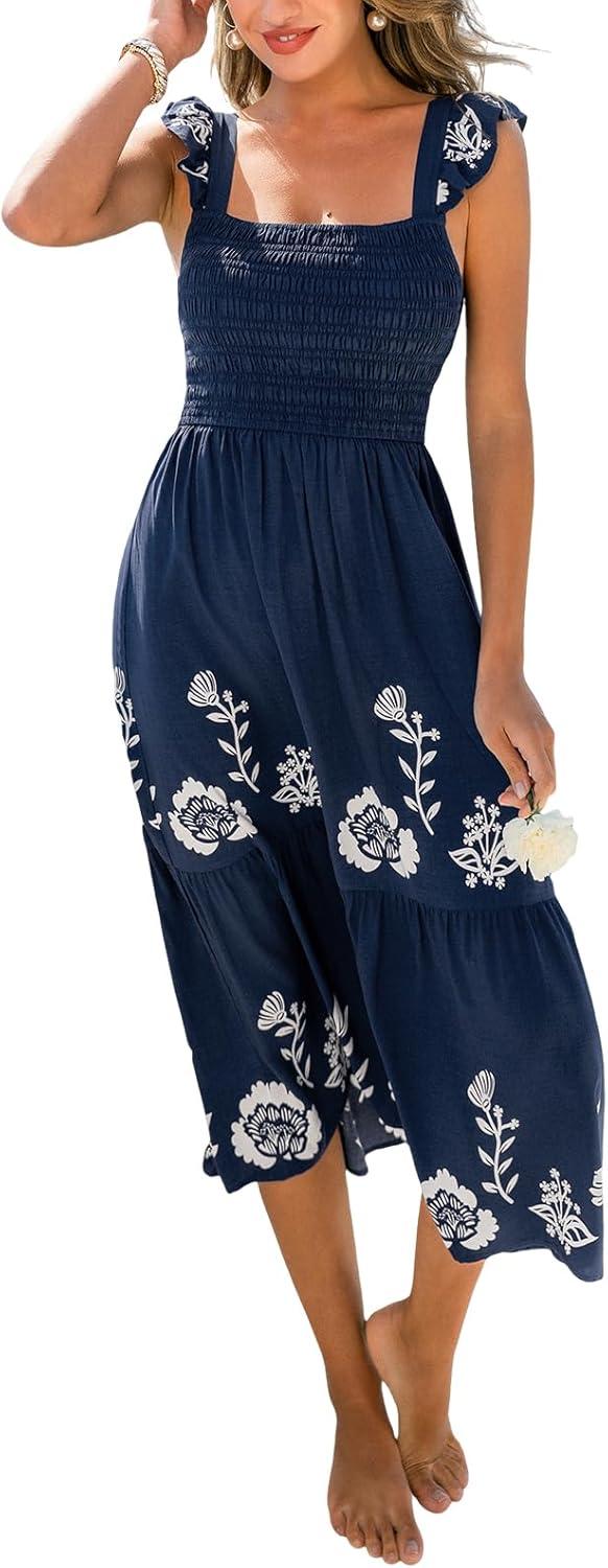 cupshe women's summer dresses floral ruffle strap square neck sleeveless wedding guest maxi dress