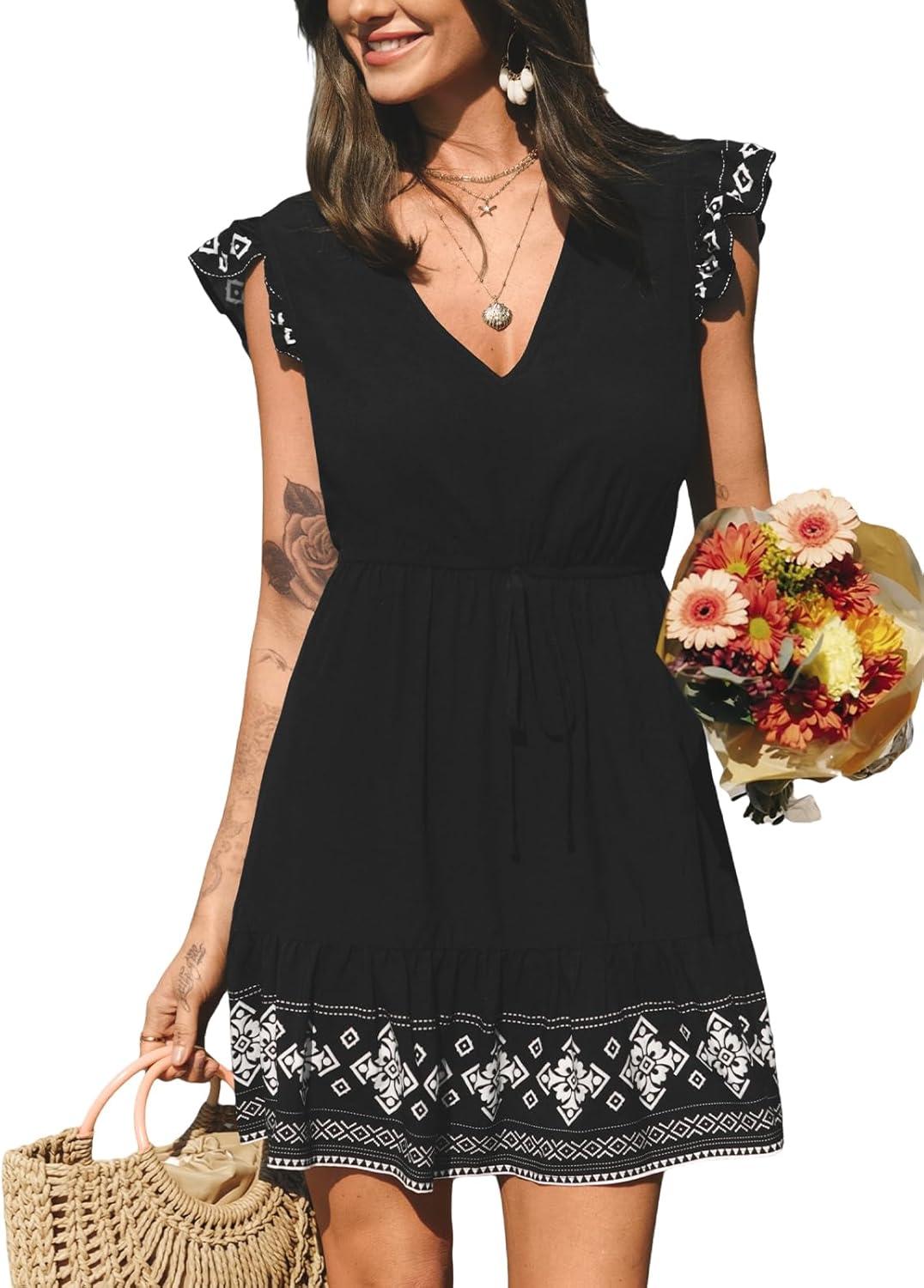 cupshe women's summer dresses paisley ruffle sleeves v neck smocked tiered casual mini dress