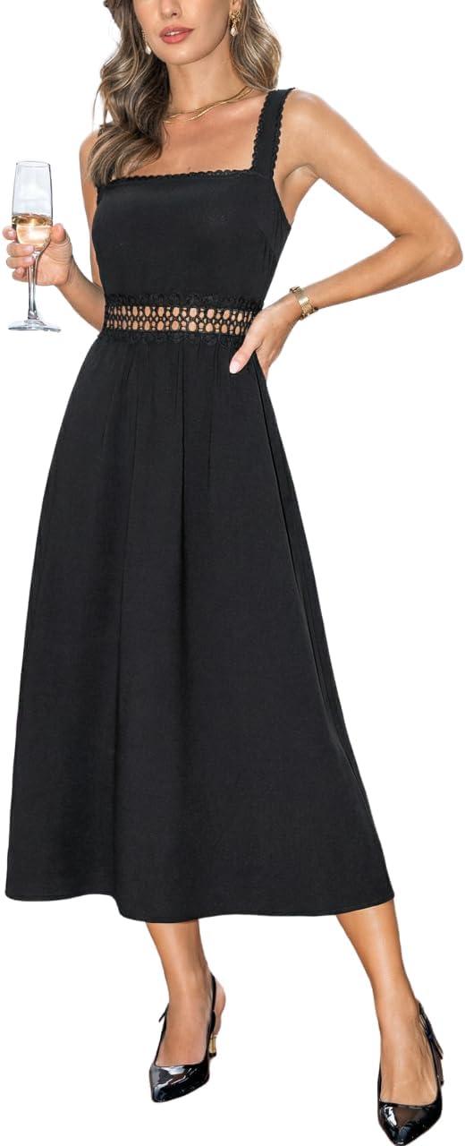 cupshe women's summer dresses square neck hollow out sleeveless scalloped eyelet lace straps midi dress
