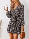cupshe women floral ruffle summer dress surplice v neck long peasant sleeve elastic waist flowy casual holiday mini dress, black m