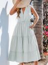 cupshe women ruffle summer dress 2025 stripe notched v neck front button casual sun dress elastic waist holiday beach midi dress with pockets, green l