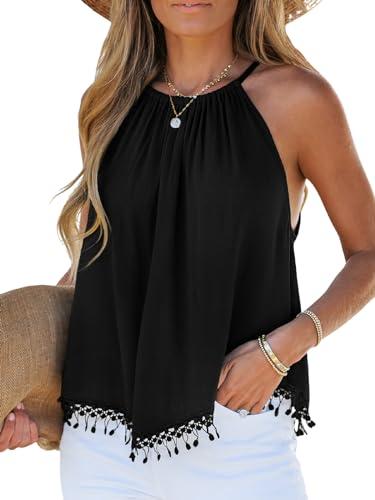 cupshe women tops boho fringe cami sleeveless crew neck shirt casual summer m black
