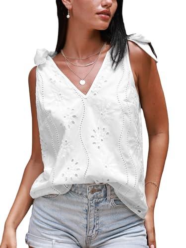 cupshe women tops v neck tie shoulder tank cutout sleeveless tee shirt casual m white