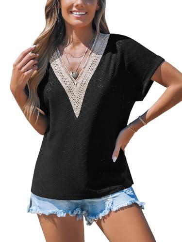 cupshe women v neck eyelet short sleeve bohemian embroidered tops beach outfits black m