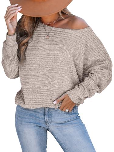 cupshe womens fashion long sleeve crewneck knitted ribbed shirts pullover sweaters casual loose tops khaki s