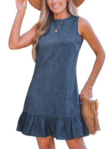 cupshe womens summer dresses sleeveless tie back high crew neck ruffle mini short dress blue m