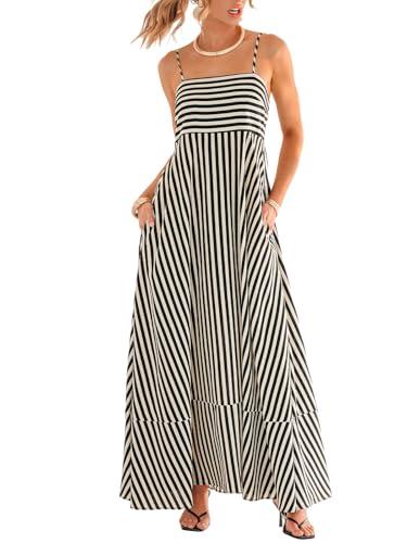 cupshe womens summer maxi dress casual sleeveless square neck striped beach long dress with pockets black s