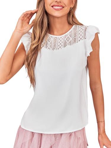 cupshe womens top floral mock neck short sleeves lace blouse casual loose white m