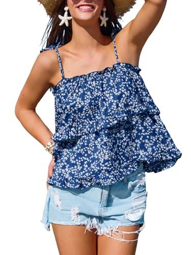 cupshe womens top square neck sleeveless flutter shirt relaxed blouse casual beach loose xl blue