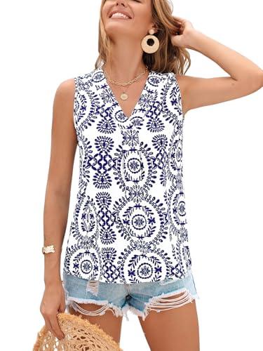 cupshe womens tropical summer beach vacation sleeveless top shirt blouse 2025 fashion blue m