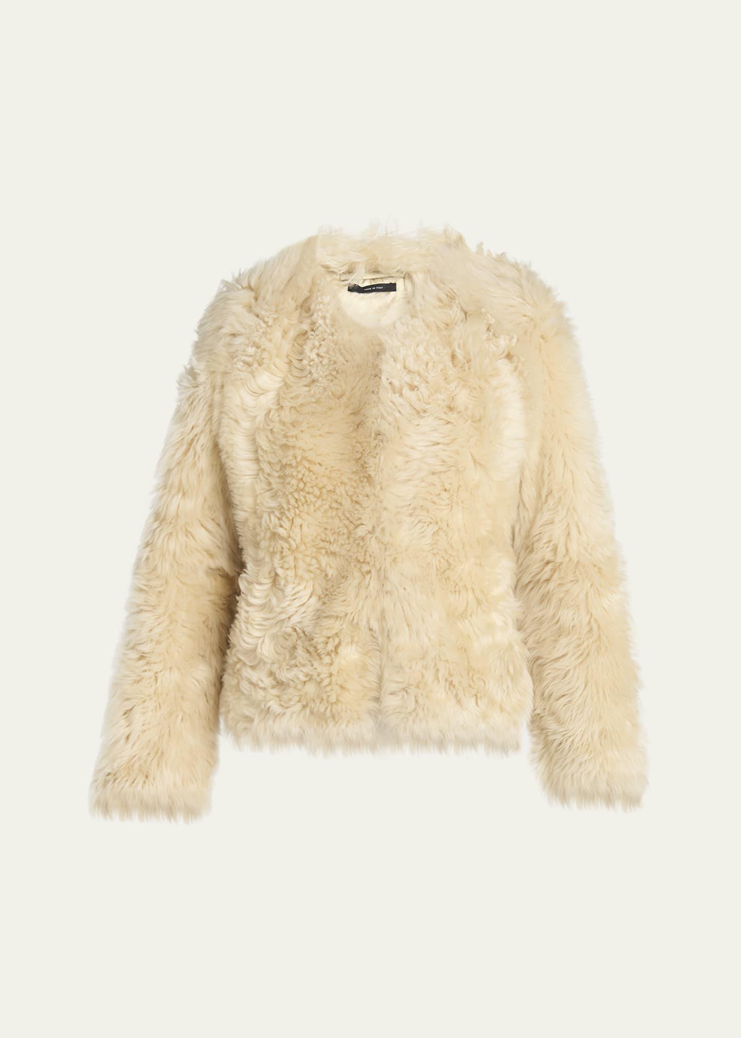 curly sheep shearling collarless jacket