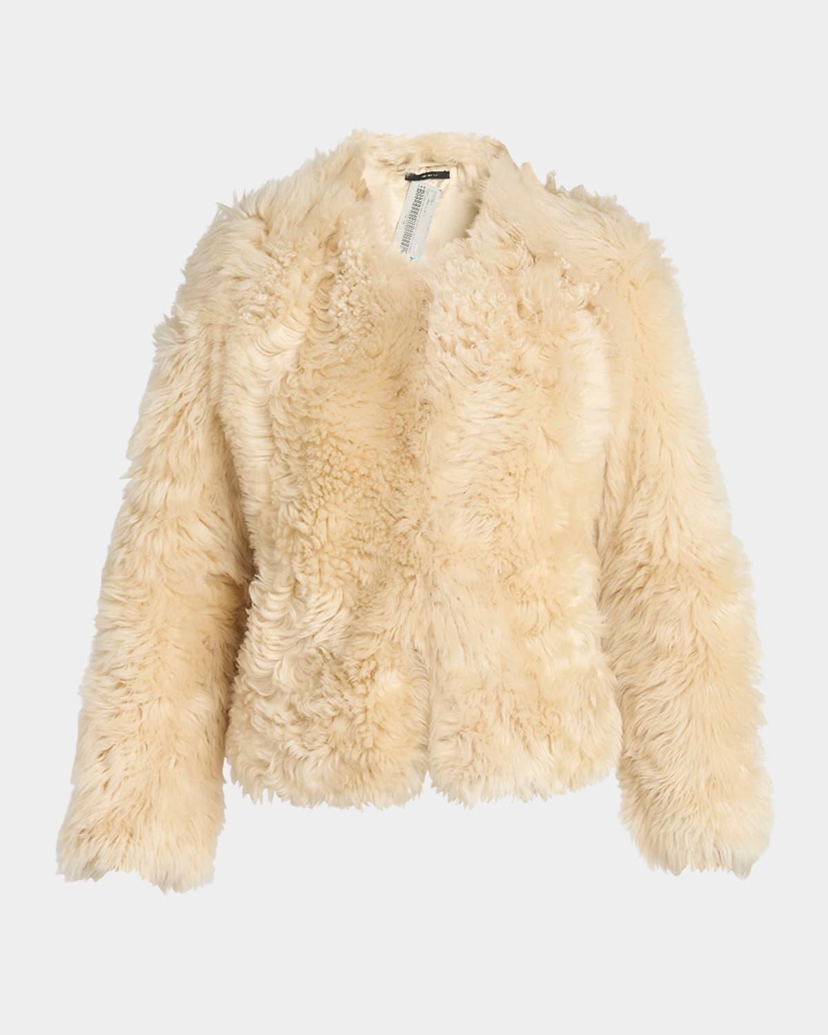 curly sheep shearling collarless jacket