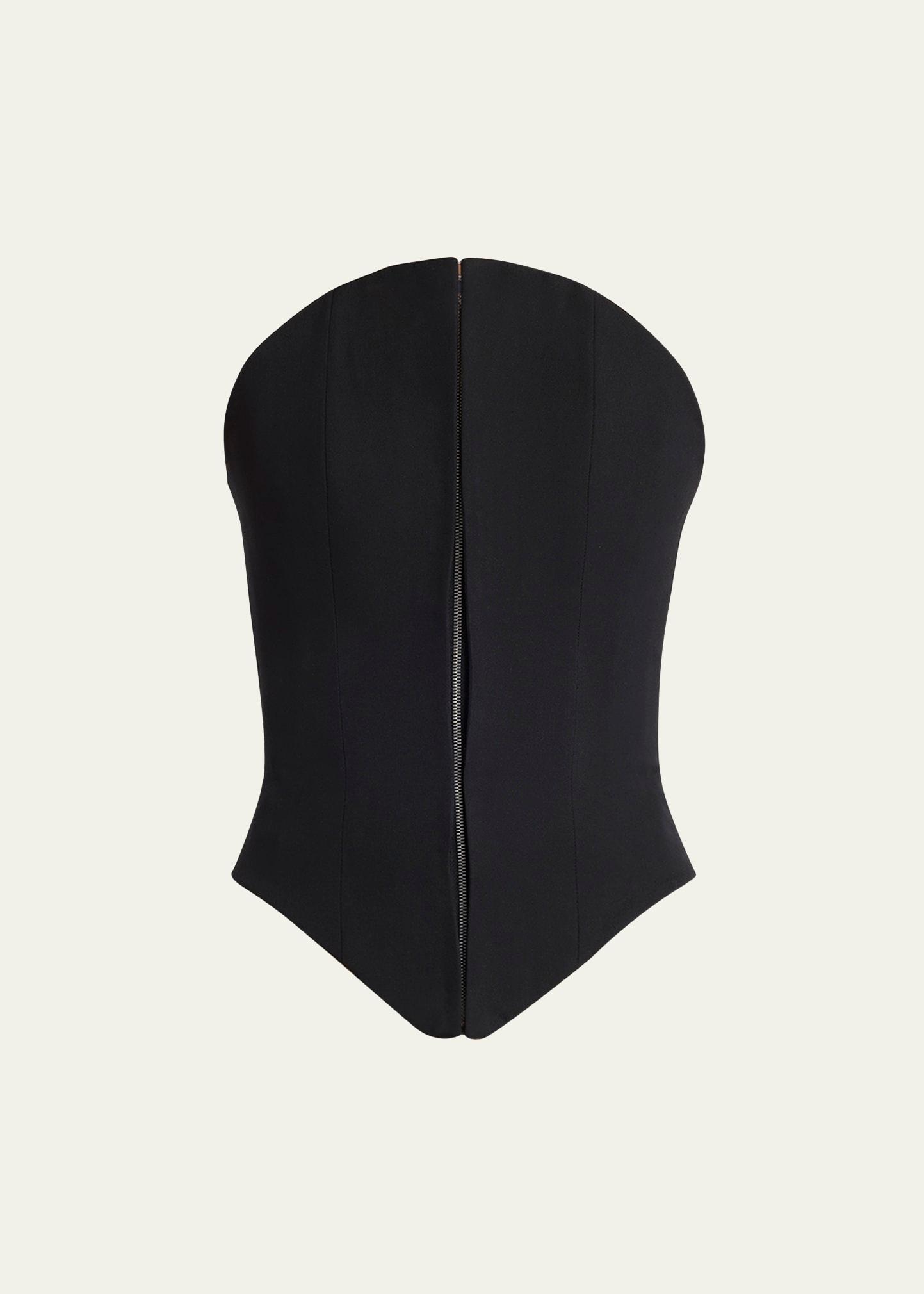 curved strapless zip-front bustier top