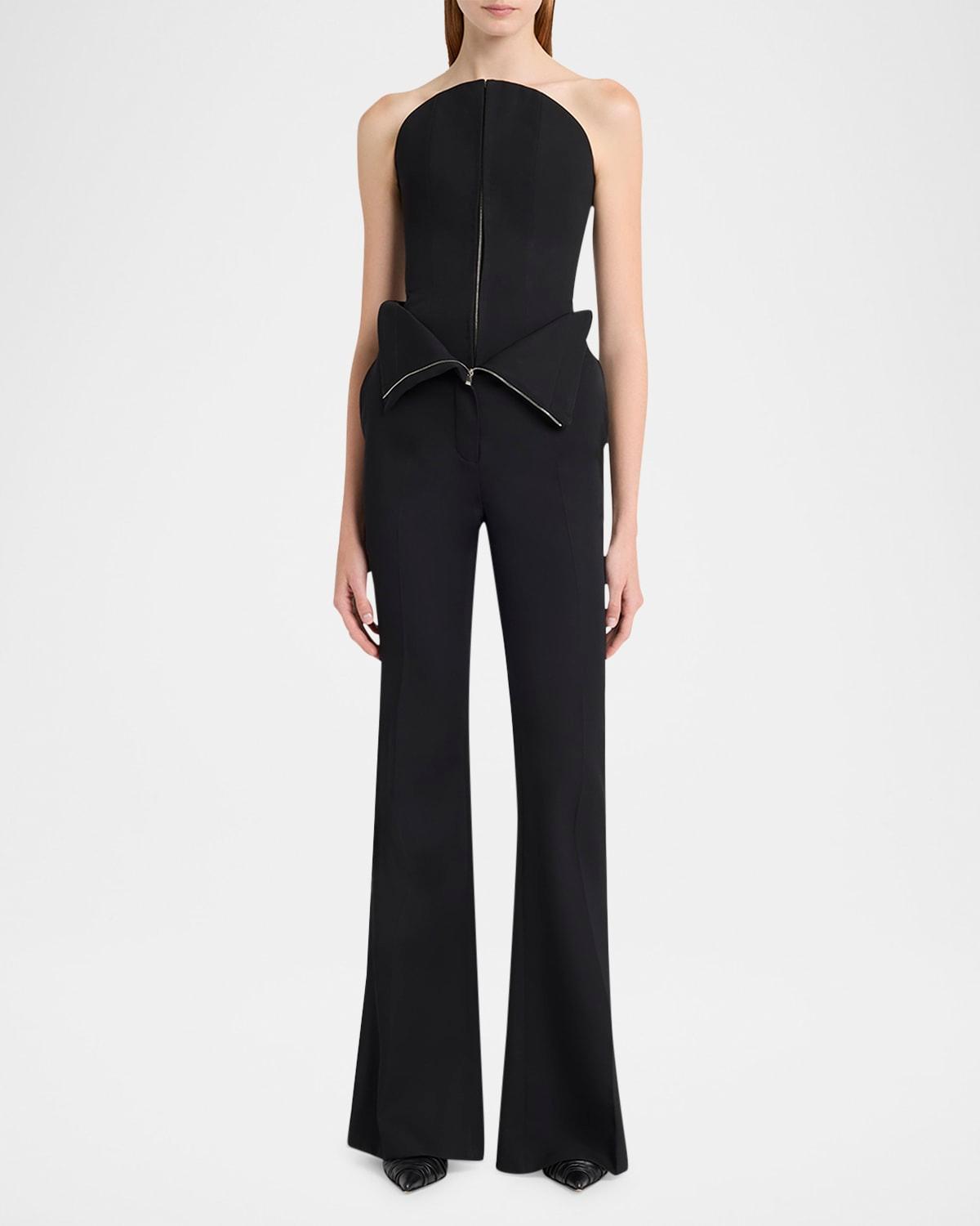 curved strapless zip-front bustier top