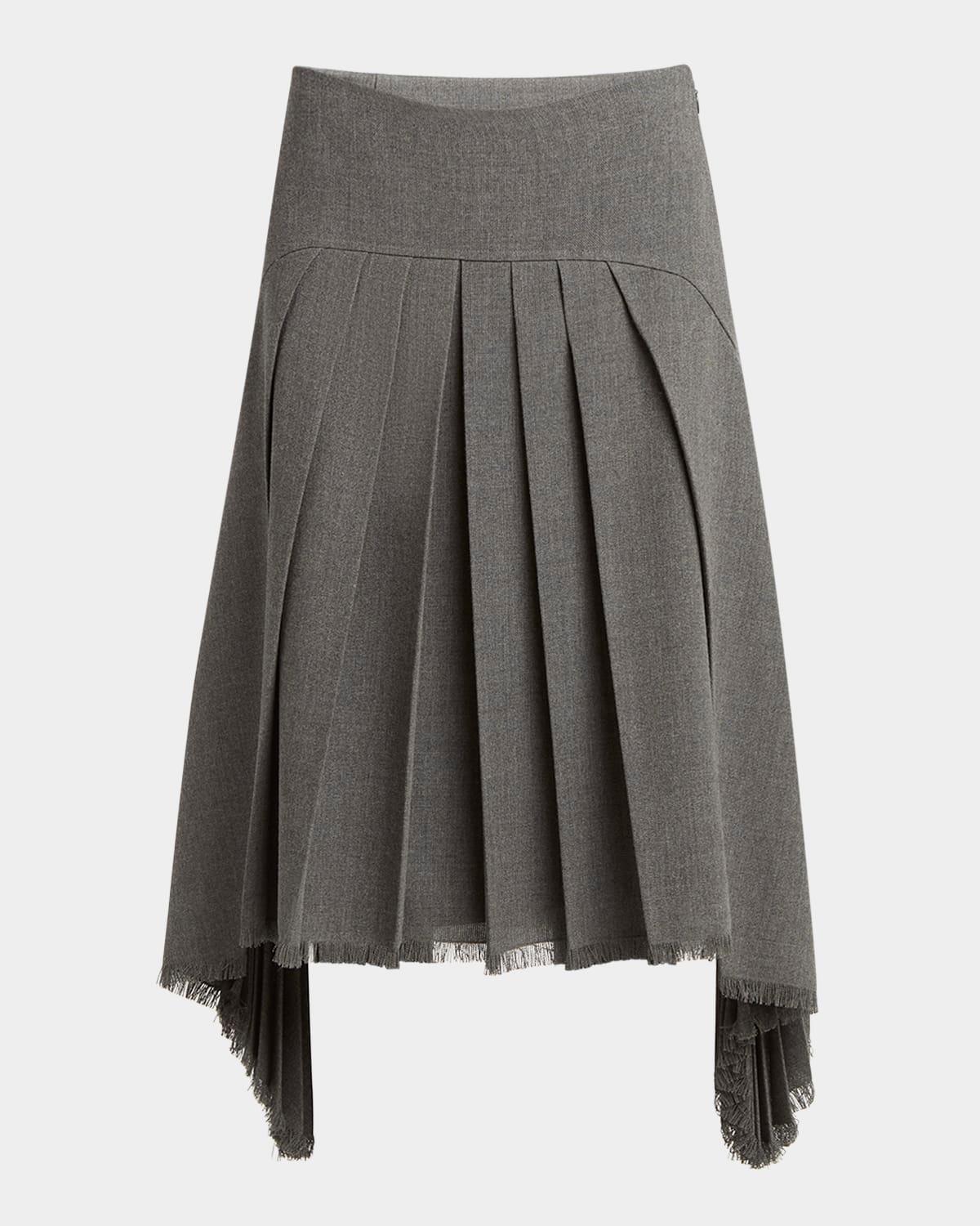 curved-yoked pleated midi skirt