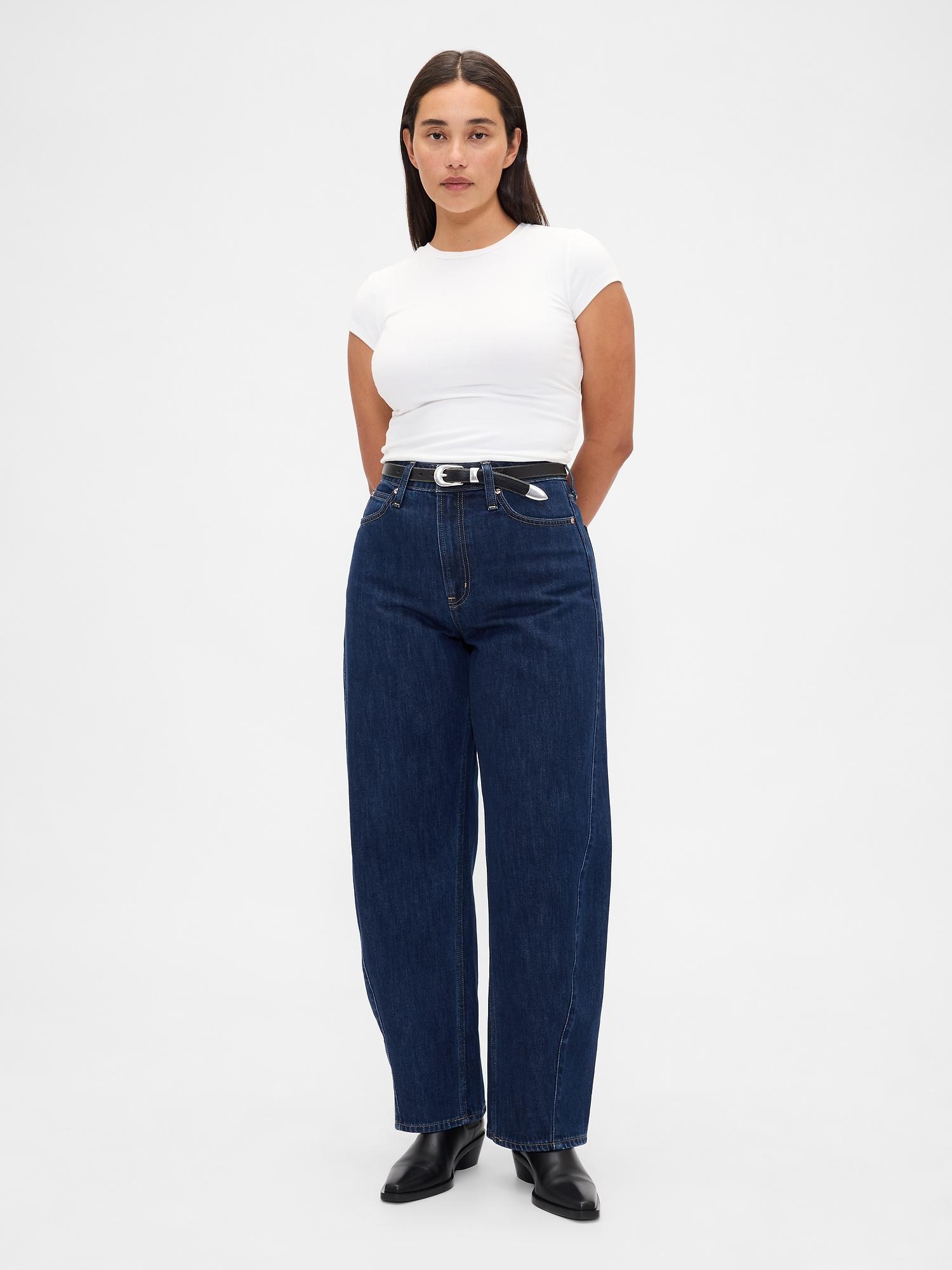 curvy high rise barrel jeans