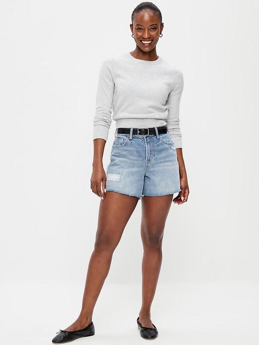 curvy high-waisted baggy jean cut-off shorts -- 5-inch inseam