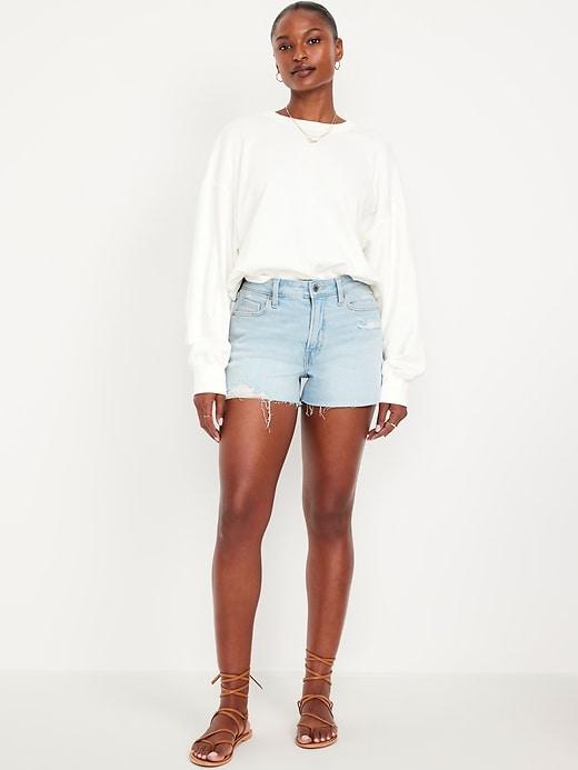 curvy high-waisted og jean cut-off shorts -- 3-inch inseam