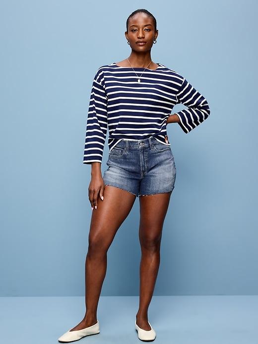 curvy high-waisted og jean cut-off shorts -- 4-inch inseam